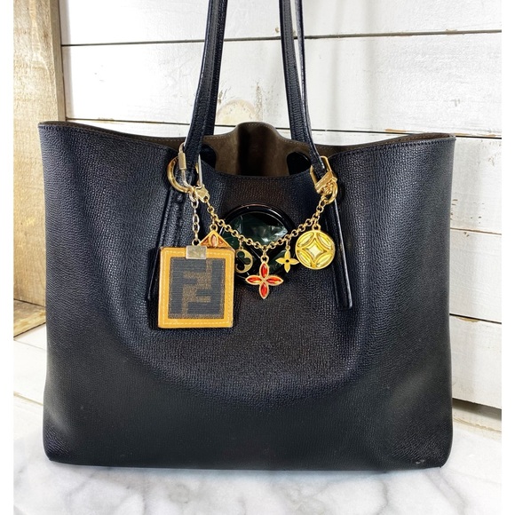 Fendi Textured Leather Logo Shopping Tote & Detachable Pouch - Picture 2 of 16